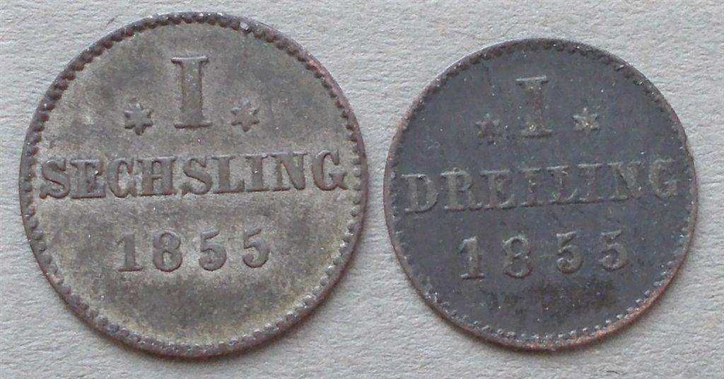 1855-Hamburg-Stadt-1-Sechsling-&-Dreiling